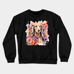 An afghan hound decorated with beautiful watercolor flowers Crewneck Sweatshirt